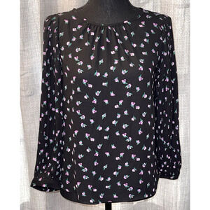 NWT J CREW Women’s Sz PS Floral Printed Pleated-Sleeve Blouse Top Black Purple
